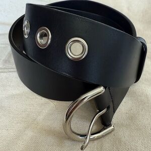 Coach Black Leather Belt with Silver Buckle